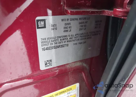 2010 Buick Lacrosse Cxl z USA, uszkodzony, nr VIN 1G4GC5EG2AF262718